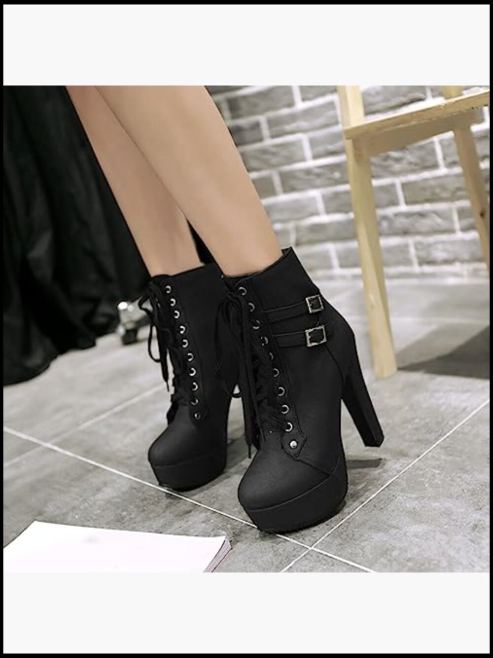 Chunky Heel Platform Lace Up Biker Boots Y2K Retro Combat Ankle Booties - Picture 2 of 7